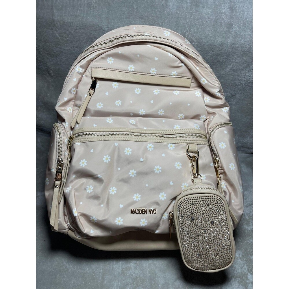 Madden Nyc Floral Back Pack Khaki Daisy with Removable Pouch 18.5" New